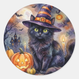 Adesivo de Halloween - Gato Preto de Chapéu de Bru