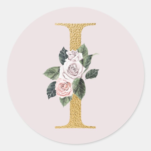 Adesivo de iniciais de rosas douradas da primavera (Frente)