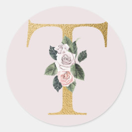 Adesivo de iniciais de rosas douradas de primavera