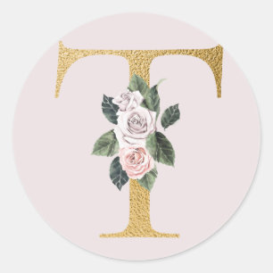 Adesivo de iniciais de rosas douradas de primavera