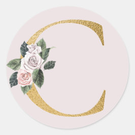 Adesivo de iniciais de rosas douradas de primavera