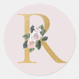 Adesivo de iniciais de rosas douradas de primavera