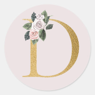 Adesivo de iniciais douradas de rosas da primavera