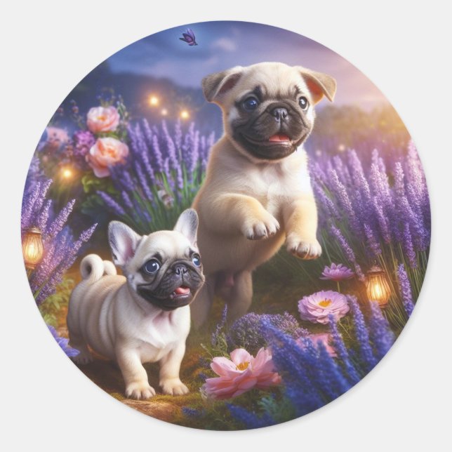 Adesivo de Jardim com Pug e Frenchie Caprichosos (Frente)