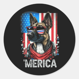 Adesivo De Julho, Patriótico Cão Malinois Belga Merica