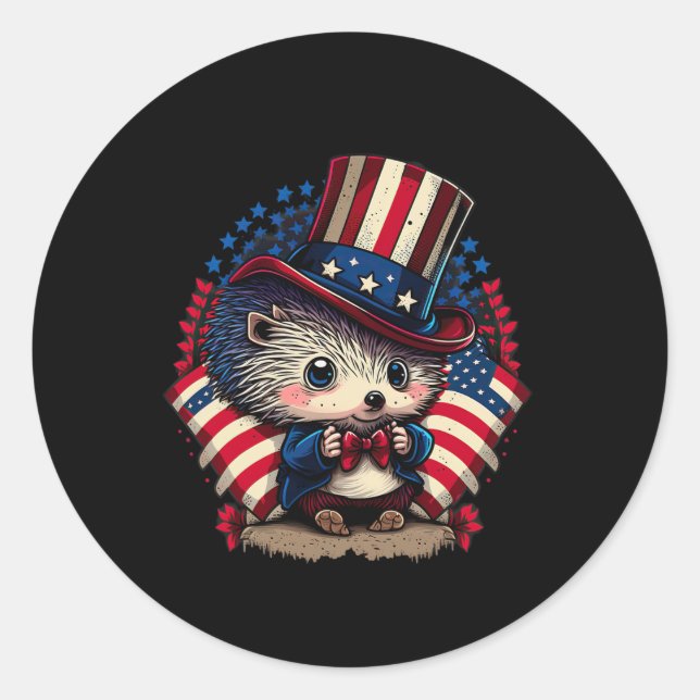 Adesivo De Julho Patriótico Hedgehog, Bandeira Dos Eua (Frente)