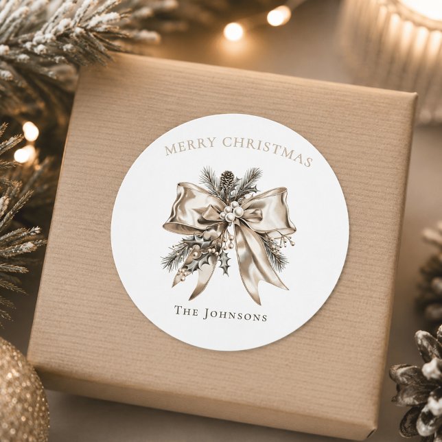 Adesivo de Laço de Natal Personalizado Elegante (Criador carregado)