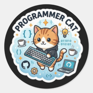 Adesivo de Laptop Gato Programador Fofo Engraçad