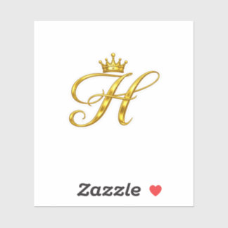 Adesivo de Letra H Monograma Dourado de Luxo Coroa