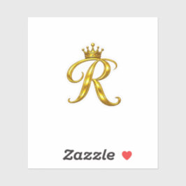 Adesivo de Letra R Monograma Dourado de Luxo Coroa