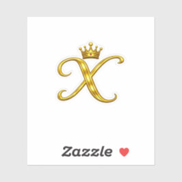 Adesivo de Letra X Monograma Dourado de Luxo Coroa