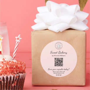 Adesivo de Logotipo de Padaria com Código QR Rosa