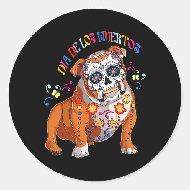 Adesivo De Los Muertos English Buldogue Floral Skull Face  (Frente)