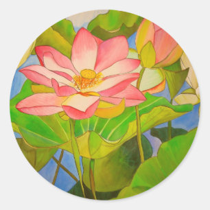 Adesivo De Lotus do rosa pintura da arte da aguarela