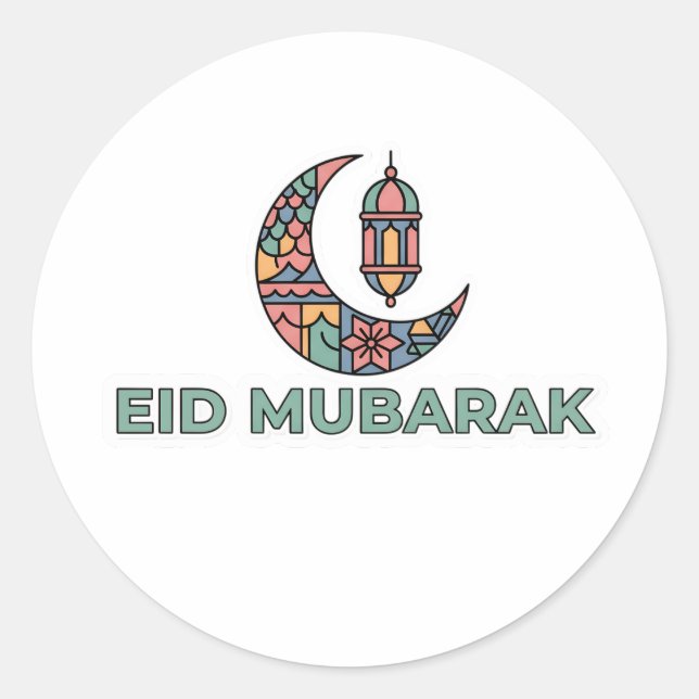 Adesivo de Lua Crescente Colorido Eid Mubarak (Frente)