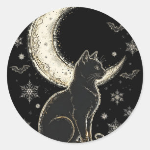 Adesivo de Lua de Gato Preto — Gato na Lua Crescen