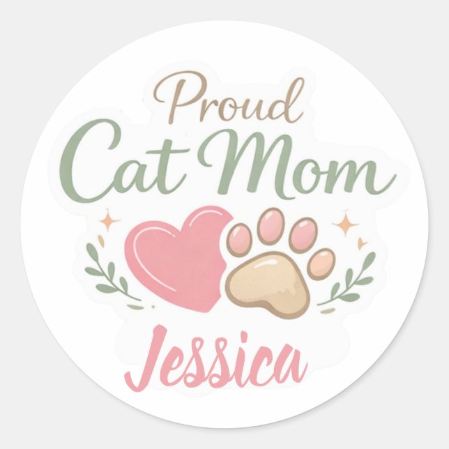 Adesivo de Mãe de Gato Com Nome Personalizável (Frente)