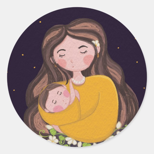 Adesivo de Mãe Gentil e Bebê Adormecido (Frente)