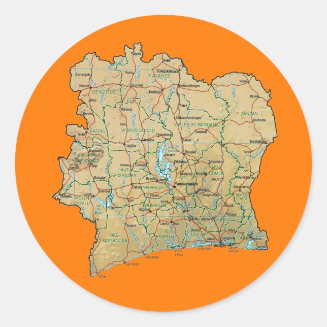 Adesivo de Mapa da Costa do Marfim (Frente)