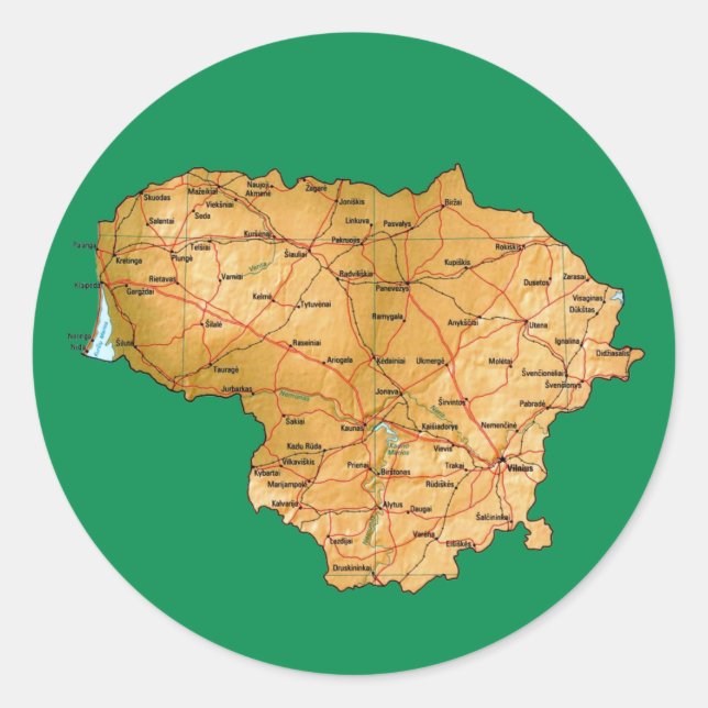 Adesivo de Mapa da Lituânia (Frente)
