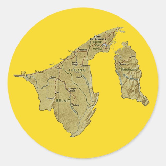 Adesivo de Mapa de Brunei (Frente)