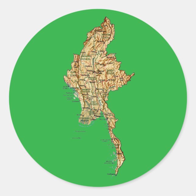 Adesivo de Mapa de Myanmar (Frente)
