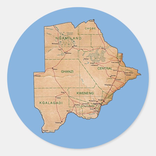 Adesivo de Mapa do Botsuana (Frente)