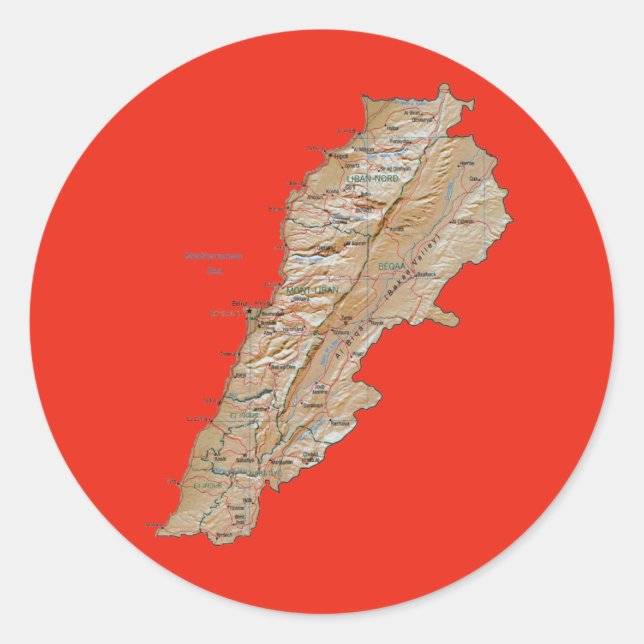 Adesivo de Mapa do Líbano (Frente)