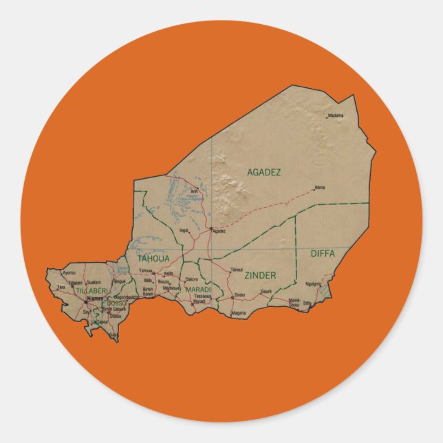 Adesivo de Mapa do Níger (Frente)