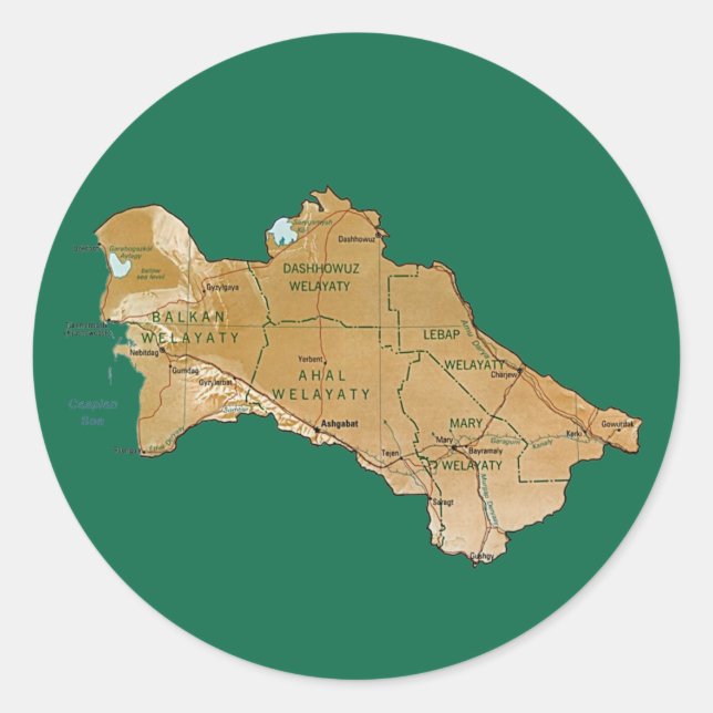Adesivo de Mapa do Turcomenistão (Frente)