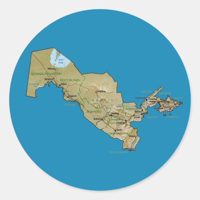 Adesivo de Mapa do Uzbequistão (Frente)