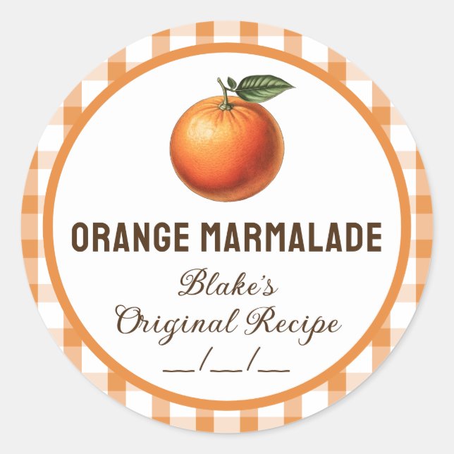 Adesivo de marmelada de laranja com desenho xadrez (Frente)