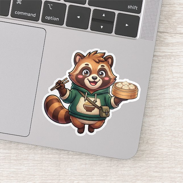 Adesivo de Mascote Comilona de Guaxinim Fofinho (Detalhe)