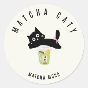 Adesivo de Matcha de Gato Preto Fofo Matcha Caty