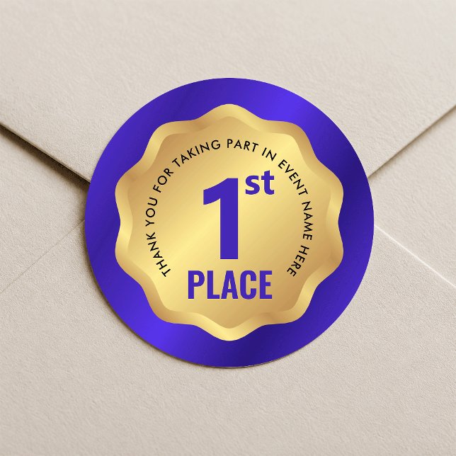 Adesivo de Medalha de Evento de 1º Lugar Azul e Do (Criador carregado)