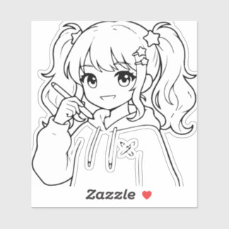 Adesivo de Menina Anime Fofa