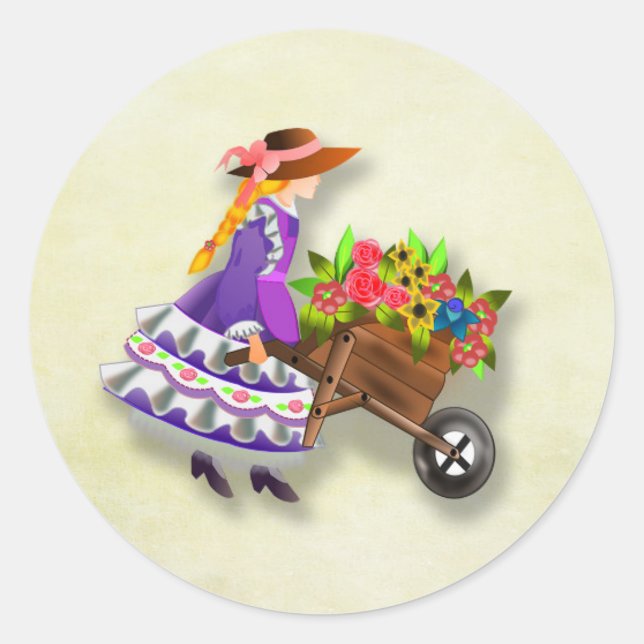 Adesivo de Menina com Carrinho de Mão de Flores Co (Frente)