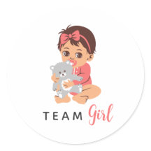 Adesivo de Menina da Equipe Rosa com Bebê e Urso
