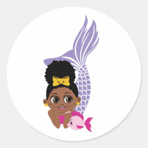 Adesivo de Menina Sereia Afro Preto