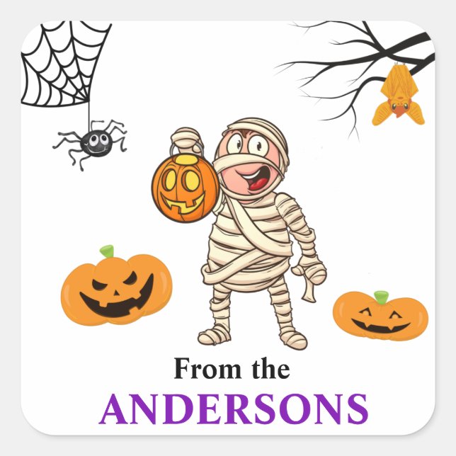 Adesivo de Menino Múmia Bonito para Etiqueta de Do (Frente)