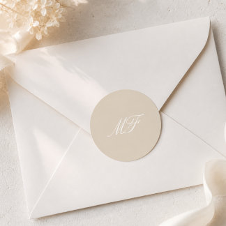 Adesivo de Monograma de Casamento Champagne Taupe