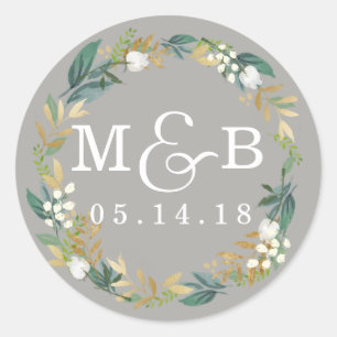Adesivo de Monograma de Casamento com Coroa Floral