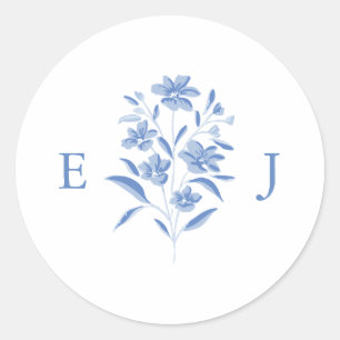 Adesivo de Monograma de Casamento Floral Azul e Br