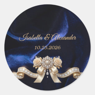 Adesivo de Monograma de Casamento Real Azul Coroa