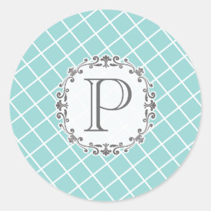 Adesivo de Monograma de Casamento Vintage Aqua Cro