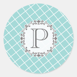 Adesivo de Monograma de Casamento Vintage Aqua Cro