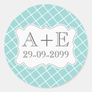Adesivo de Monograma de Casamento Vintage Aqua Cro