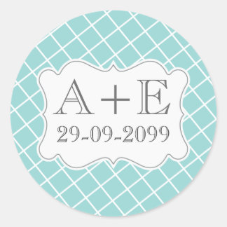 Adesivo de Monograma de Casamento Vintage Aqua Cro