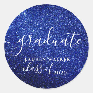 Adesivo de monograma de graduação azul glitter lux