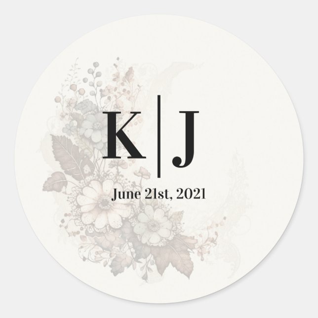 Adesivo de monograma de renda floral romântica (Frente)